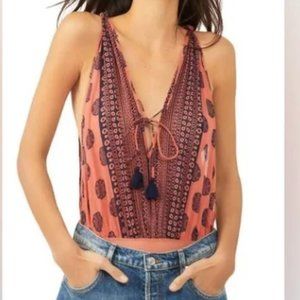 Intimately Free People Soul Of The Sun Boho Bodysuit In Brick Combo. S. NWT!